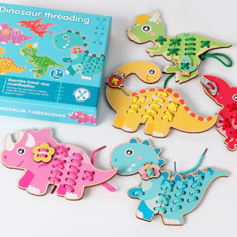 Dinosaurio de Madera con Hilo para Coordinación Ojo-Mano - 684