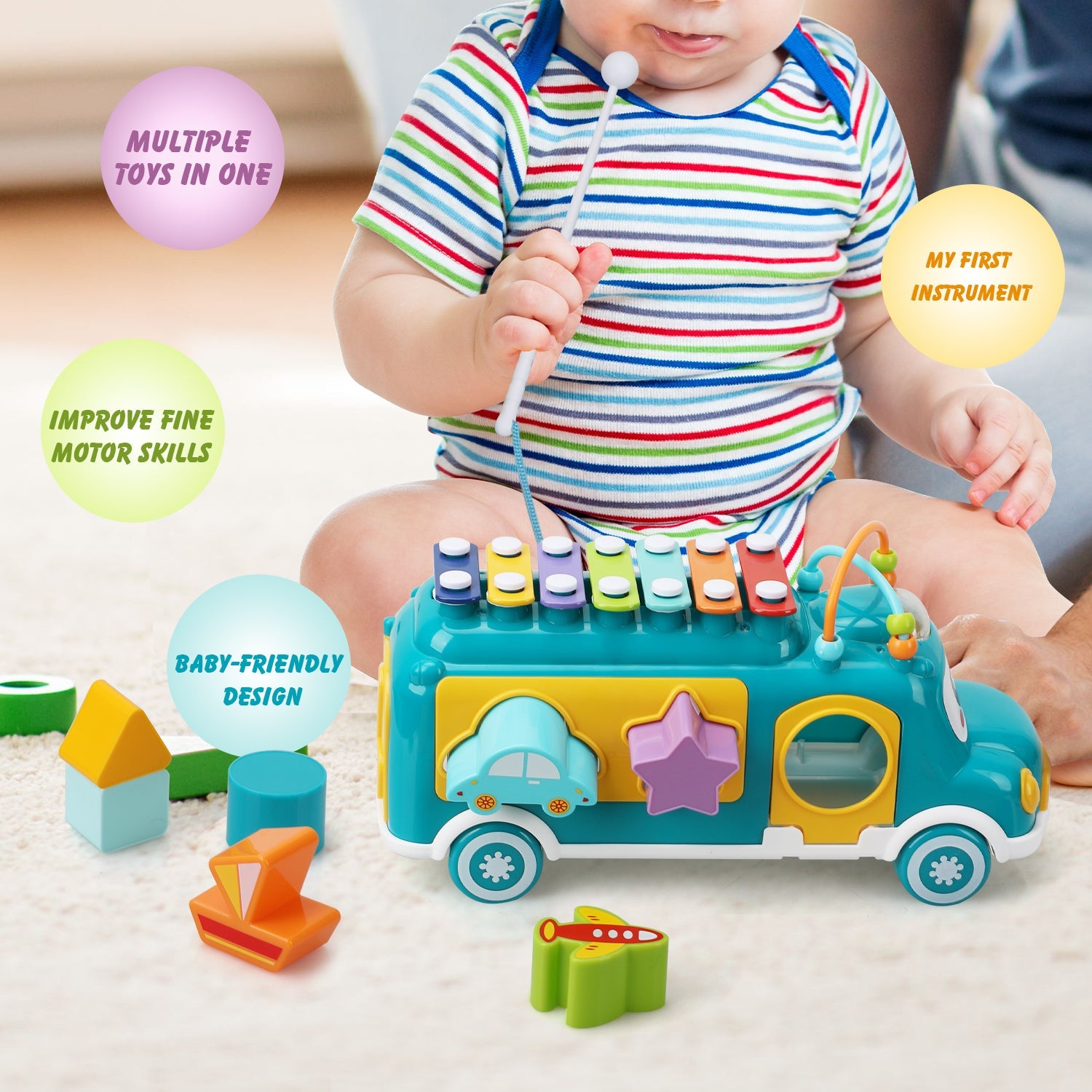 Fidtoy Bus Trieur de Formes Musical pour Tout-Petits 12 Mois et Plus