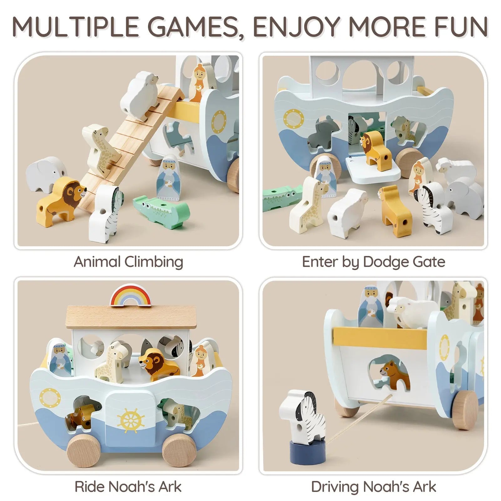Wooden Noah's Ark Toy | Montessori Faith-Based Play Set for Toddlers