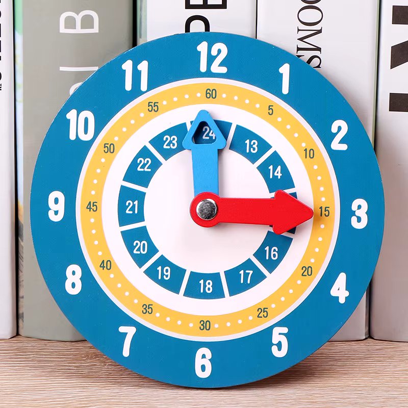 Fidtoy Horloge éducative Montessori double face en bois pour l'apprentissage de l'heure et des mathématiques pour enfants à partir de 3 ans
