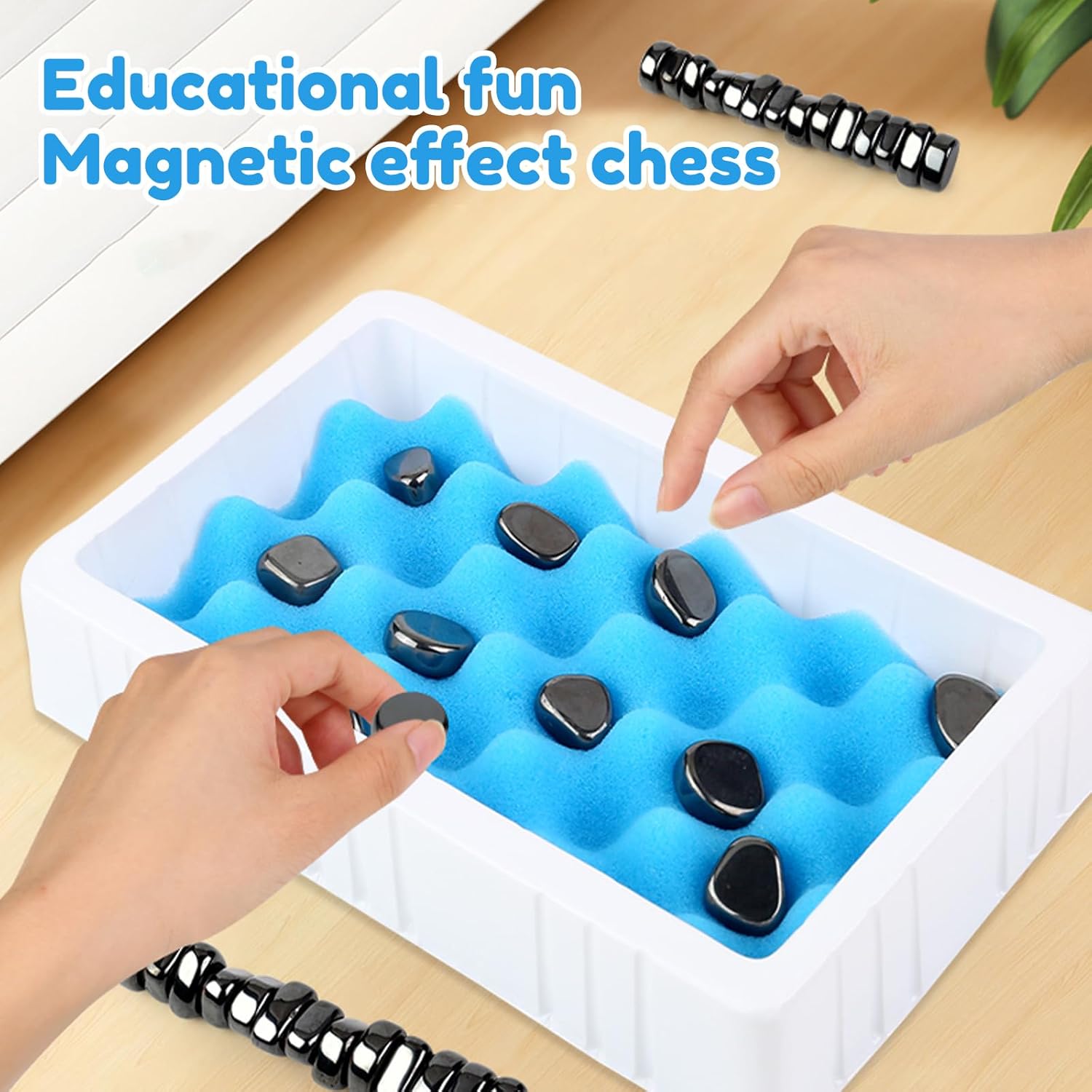 Fidtoy Magnetic Effect Chess Stone Family Board Game, Magnetic Stone Strategy Game with Sponge Board, Game Rope and Storage Bag, Family Logic Board Game Ages 3+