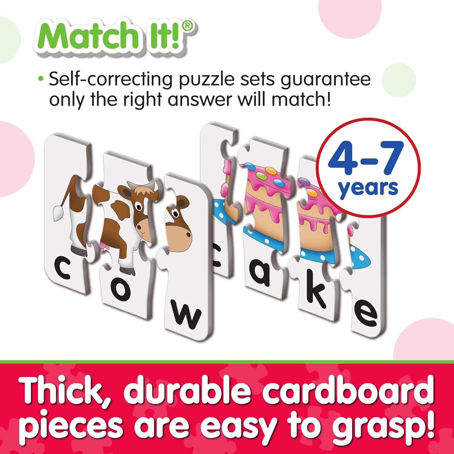 Fidtoy Self-Correcting Spelling Puzzle Cards for Kids 20 Piece Three Four Letter Word Learning Set Age 4+