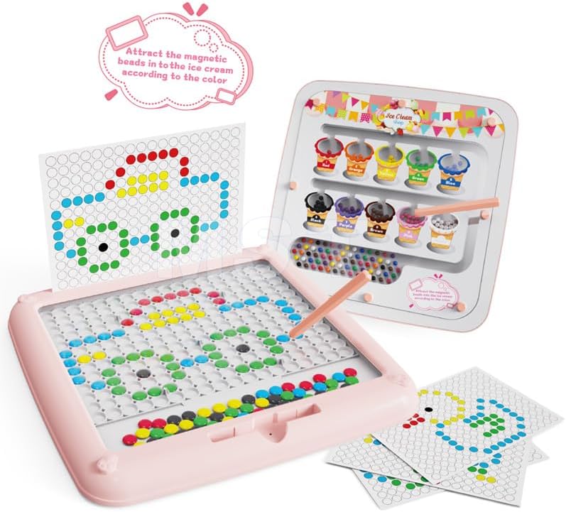 Fidtoy Rose 2-en-1 Labyrinthe Magnétique de Perles pour Trier les Couleurs et Tableau de Dessin, Labyrinthe Magnétique Double Face en Plastique et Tableau de Gribouillage, Jouet de Voyage à Motricité Fine pour Compter les Couleurs, Âge 3+