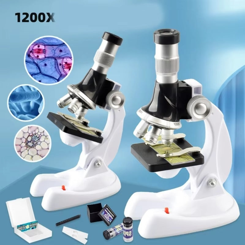 Fidtoy STEAM Science Explore Microscope Experiment Kit for Kids, 100X 600X 1200X Beginner Microscope Learning Toy with Slides and Accessories