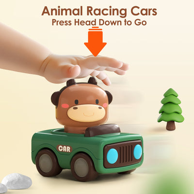 Fidtoy Cartoon Press to Go Animal Car Toy for Toddlers
