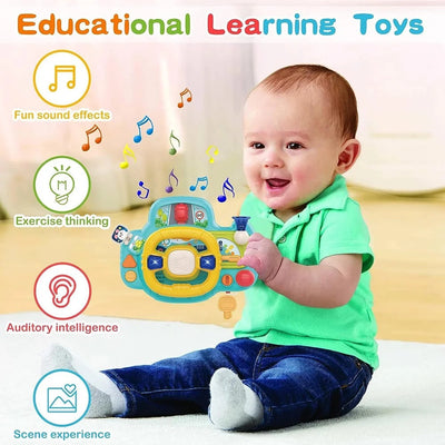 Fidtoy Interactive Steering Wheel Navigation Bridge Play Set for Babies Car Ride Pretend Driving Toy