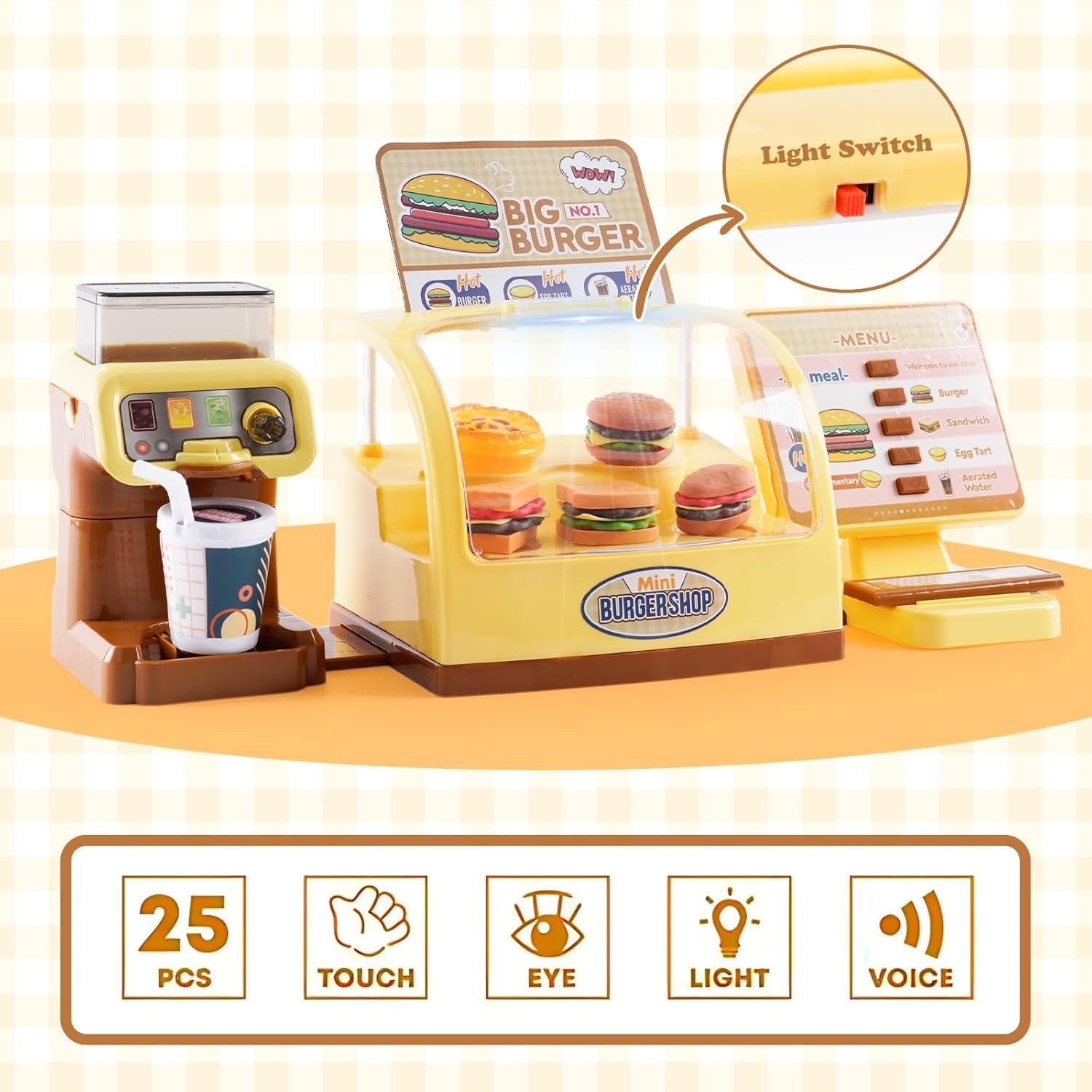 Fidtoy – Série de jeux d'imitation pour enfants, magasin de burgers, ensemble de jeu de rôle de cuisine de 25 pièces, jouet éducatif pour enfants de 3 ans et plus