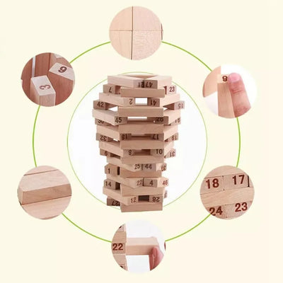 Fidtoy Juguete de Madera Jenga Numérico con Dados – Juguete Educativo para Niños