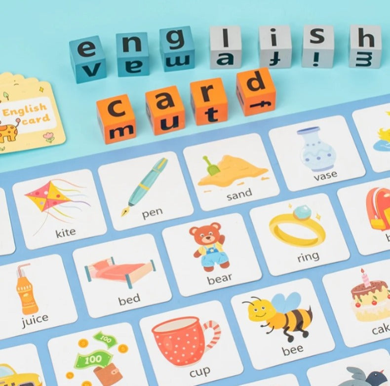 Jeu de blocs d'orthographe en bois Fidtoy avec buzzer, jeu de correspondance de lettres et de construction de mots pour 2 à 4 joueurs de 3 à 8 ans