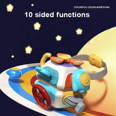 Fidtoy Cube d'activités Montessori 10 en 1, cube d'activités sensoriel en plastique avec 10 panneaux d'activités, jouets rotatifs, volant, clés à assortir et interrupteurs, pour les 6 mois et plus
