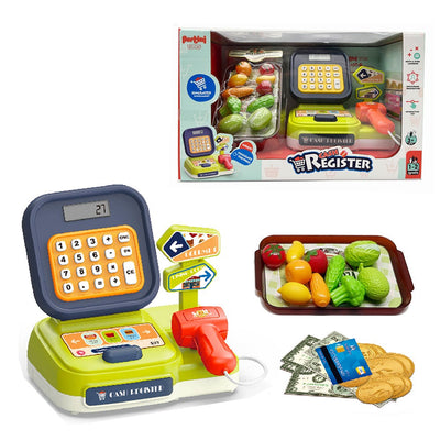 Fidtoy Supermarket Cash Register Pretend Play Kit for Kids | Plastic Checkout Counter Toy Set, Calculator Register, Toy Scanner, Electronic Scale, Fruits & Vegetables, Math Counting & Social Role Play Toy Age 3+