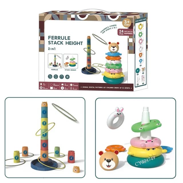 Fidtoy 2in1 Stacking Cups and Ring Tower Play Set, Plastic Stacking Cups Nesting Toy and Ring Tower, Fine Motor Color Learning Toy Ages 6+