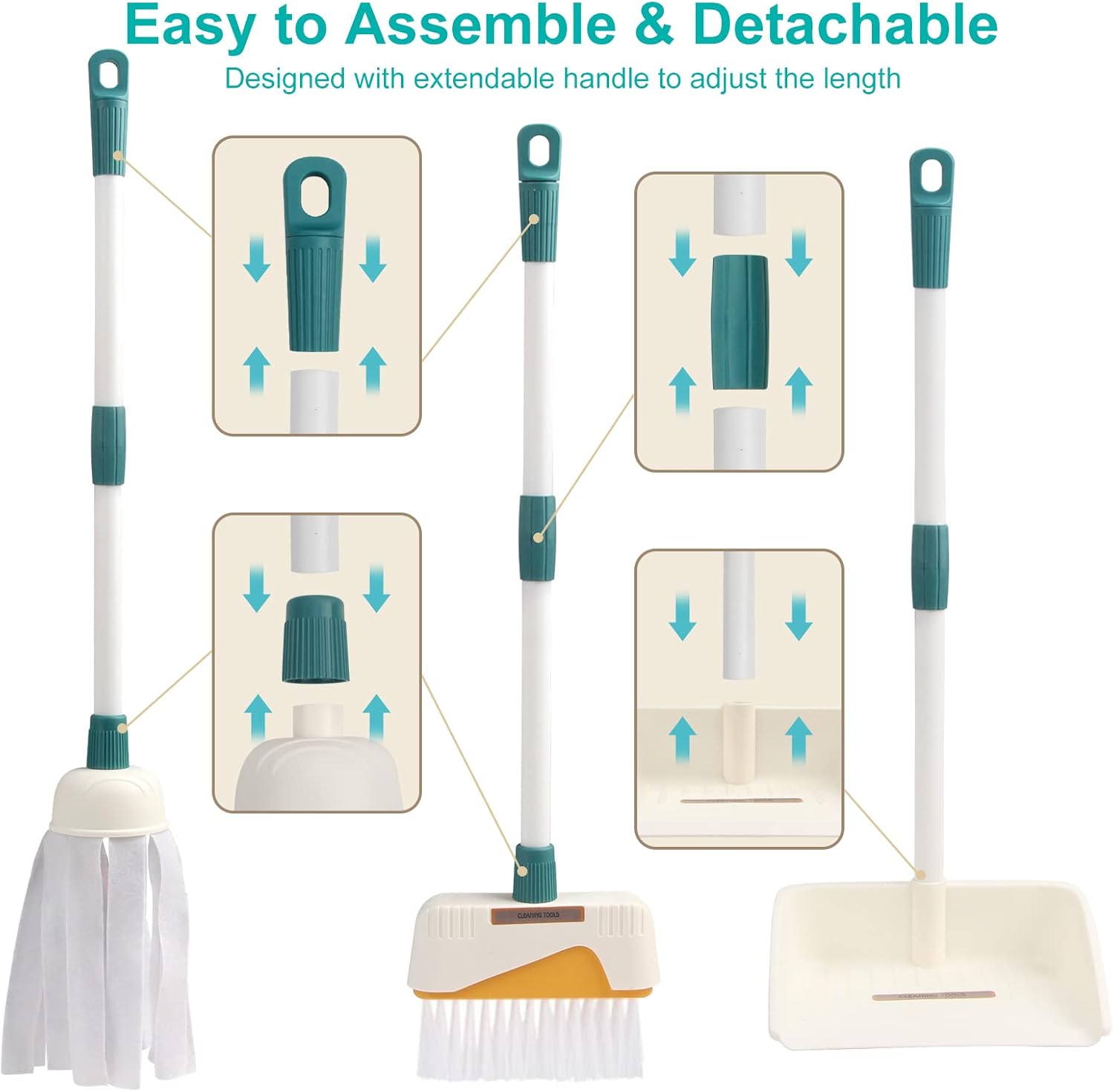 Fidtoy Children Clean Time Cleaning Set for Toddlers – Pretend Play Cleaning Toy Kit with Broom Mop Bucket Dustpan Role Play Housekeeping Set for Kids Ages 2-6