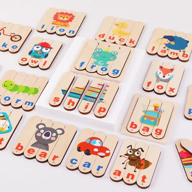 Fidtoy Jeu de Mots en Bois pour Enfants de 2 à 6 Ans, Puzzle de Mots, Alphabet, Jeu d'Association