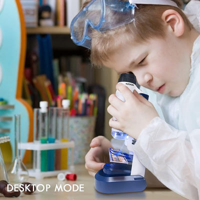 Fidtoy Kids Pocket Microscope 60x-120x Portable STEM Scientific Microscope Experiment Kit, Handheld Plastic Microscope for Ages 6+, LED Light, Slides, Base, Storage Bag, Home Science Exploration Toy