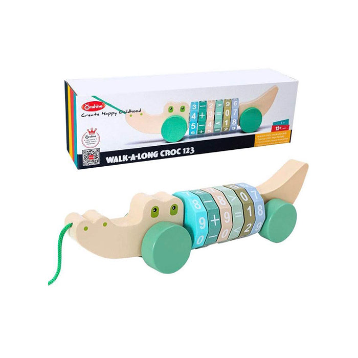 Onshine Cocodrilo de Madera para Arrastrar Juguetes de Arrastre de Madera Verde/Rosa - Juguetes para Habilidades Motrices Finas