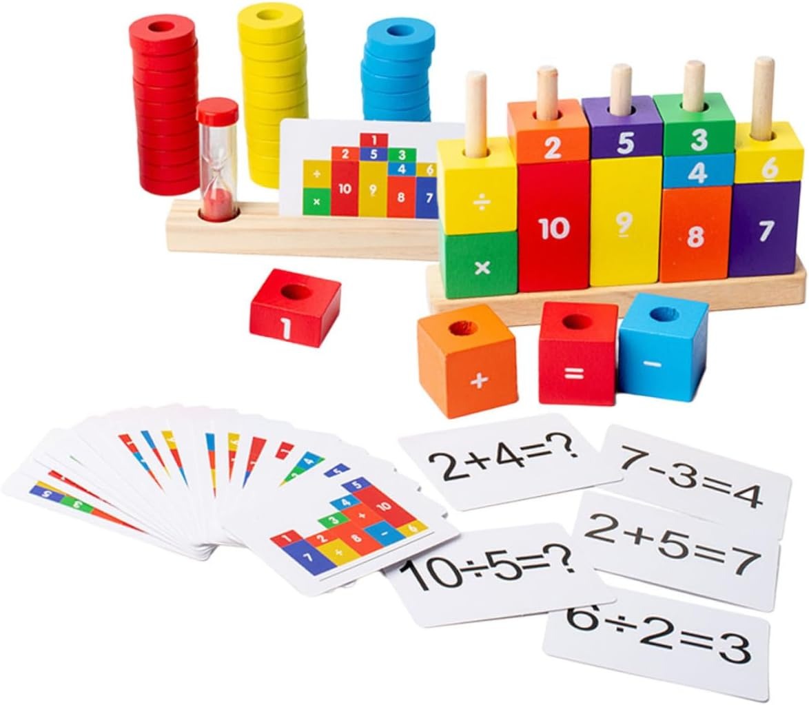 Fidtoy Wooden Math Learning Number Stacking Blocks Montessori Counting and Arithmetic Toy for Kids Ages 3+