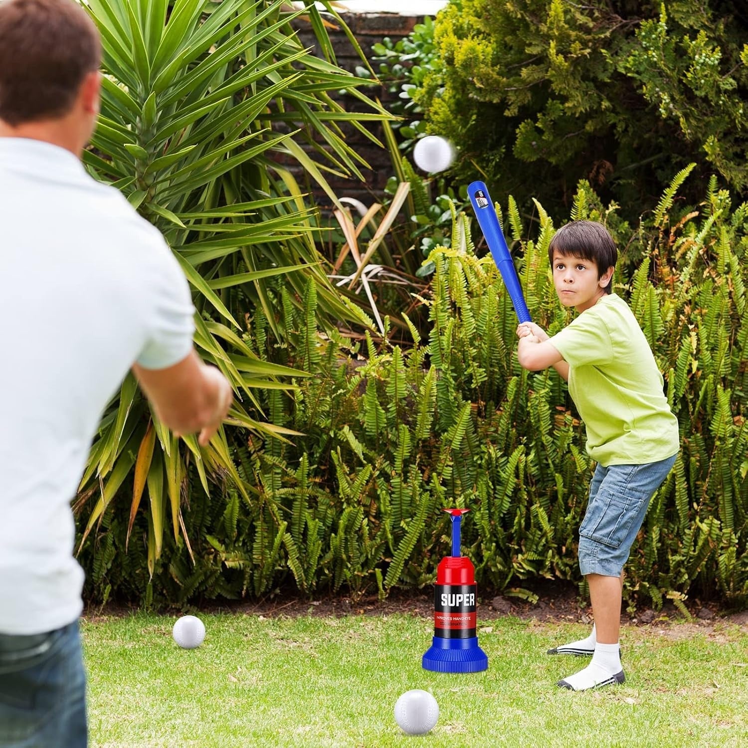 Fidtoy Baseball Sports Play Set For Kids  Beginner T Ball Batting Toy Set with Launcher, Bat and Soft Baseballs for Outdoor Practice