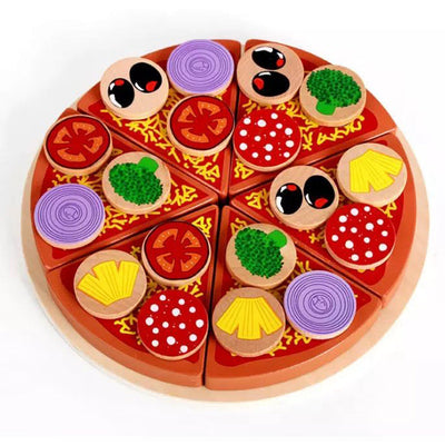 Ensemble de jeu de pizza en bois - Jouets de motricité fine