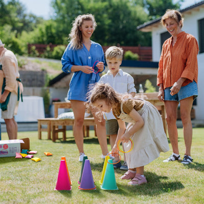 Juego de carnaval 3 en 1 para niños al aire libre – Lanzamiento de aros, lanzamiento de saquitos de arena y herradura para diversión en el patio trasero y cumpleaños