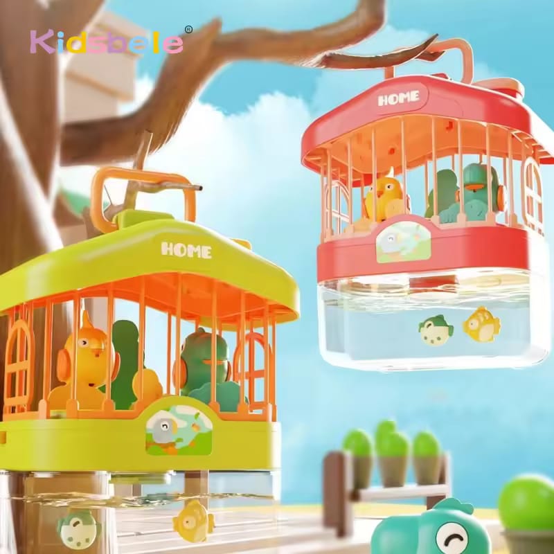 Fidtoy Jouet 2 en 1 Cage à oiseaux parlante et aquarium à poissons magnétiques en plastique avec capteur vocal, musique, lumières et jeu de pêche magnétique pour enfants de 2 ans et plus