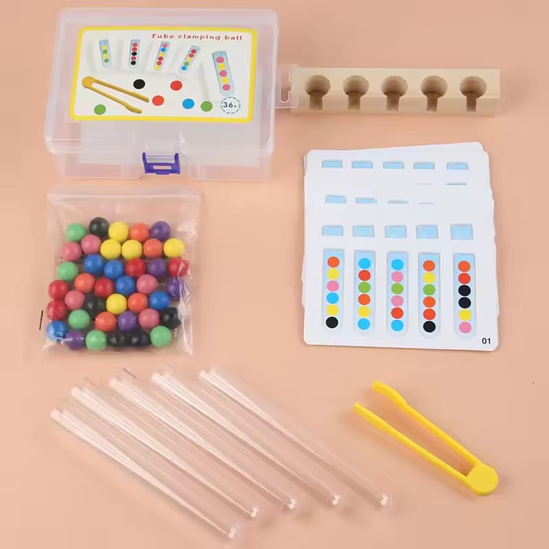Fidtoy Colorful Clip Beads Test Tube with 48 Pattern Challenge – Fine Motor Skills Color Sorting & Pattern Matching Learning Toy for Kids Ages 3-6
