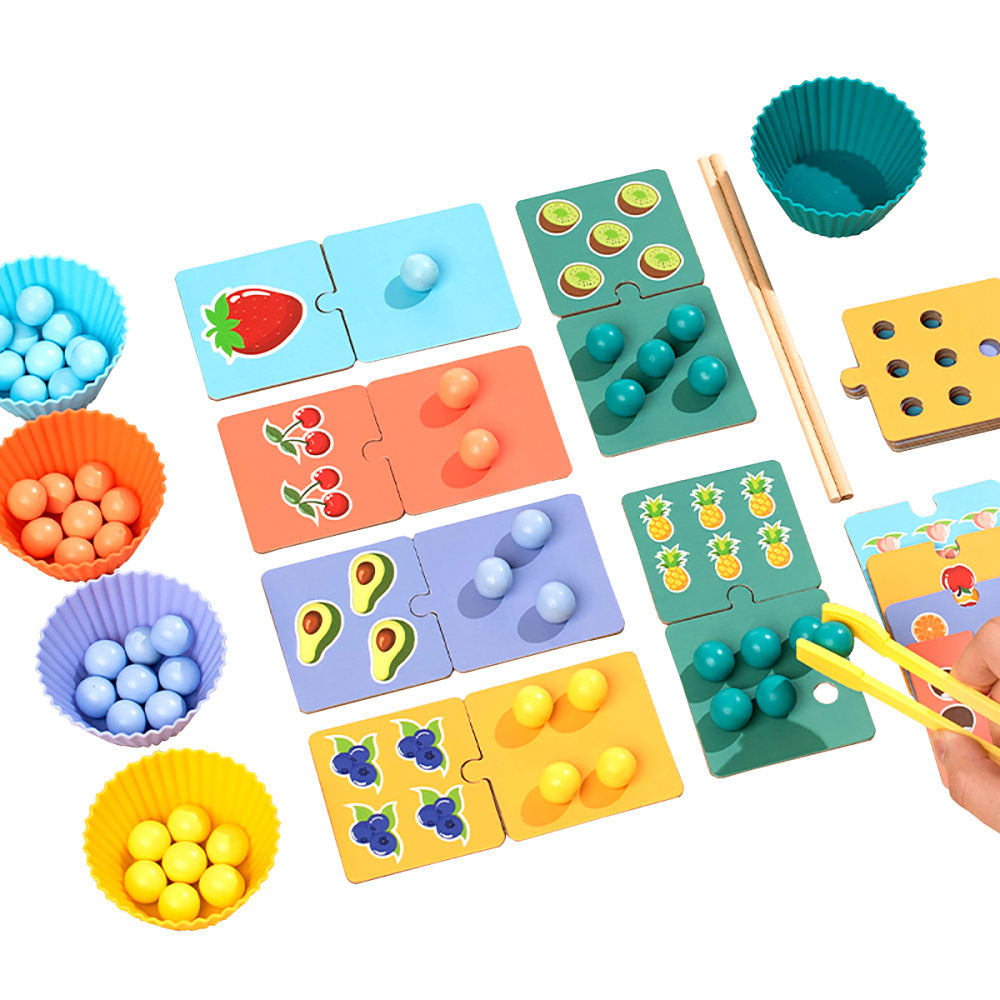 Fidtoy Wooden Fruit Clip Bead Calculation Number Counting Toy Color Sorting Fine Motor Math Toy for Kids Ages 2 to 6
