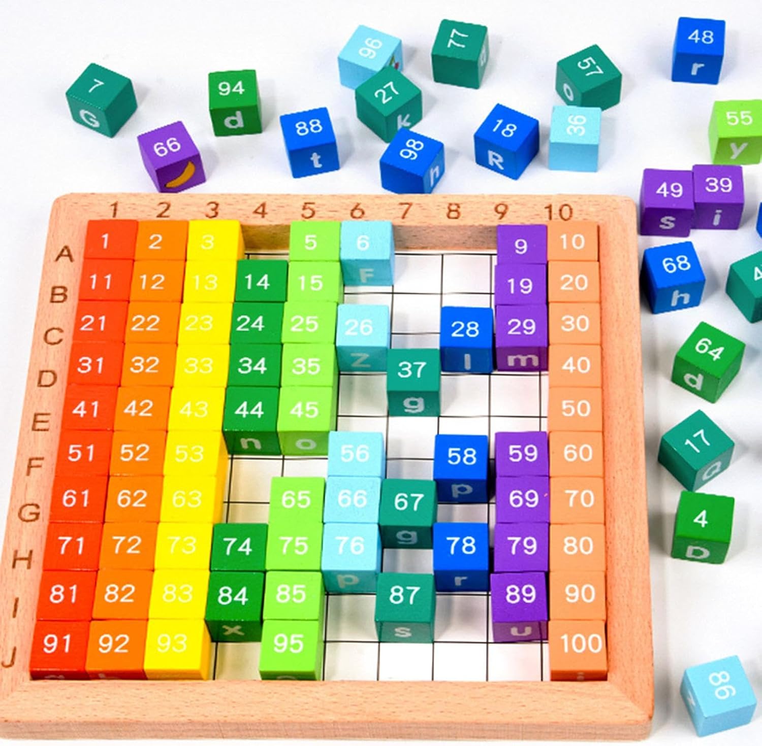 Fidtoy Jouet d'apprentissage Montessori multifonctionnel en bois avec blocs de chiffres, d'alphabets et d'animaux, pour enfants de 2 à 6 ans