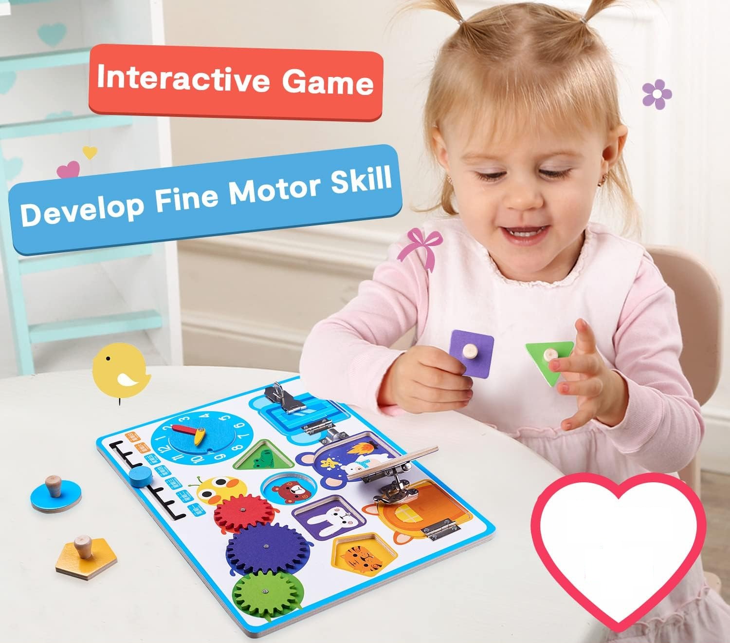 Fidtoy Tableau d'activités sensoriel en bois avec formes géométriques Montessori, jouet d'apprentissage de la motricité fine pour enfants de 2 à 6 ans
