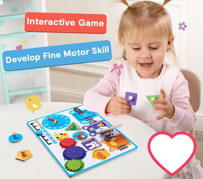 Fidtoy Tableau d'activités sensoriel en bois avec formes géométriques Montessori, jouet d'apprentissage de la motricité fine pour enfants de 2 à 6 ans