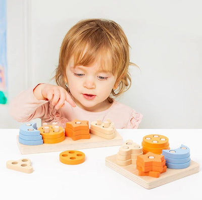 Fidtoy Colonne de Tri en Bois Étoile et Croissant Montessori Jouet d'Empilage Trieur de Formes pour Tout-Petits