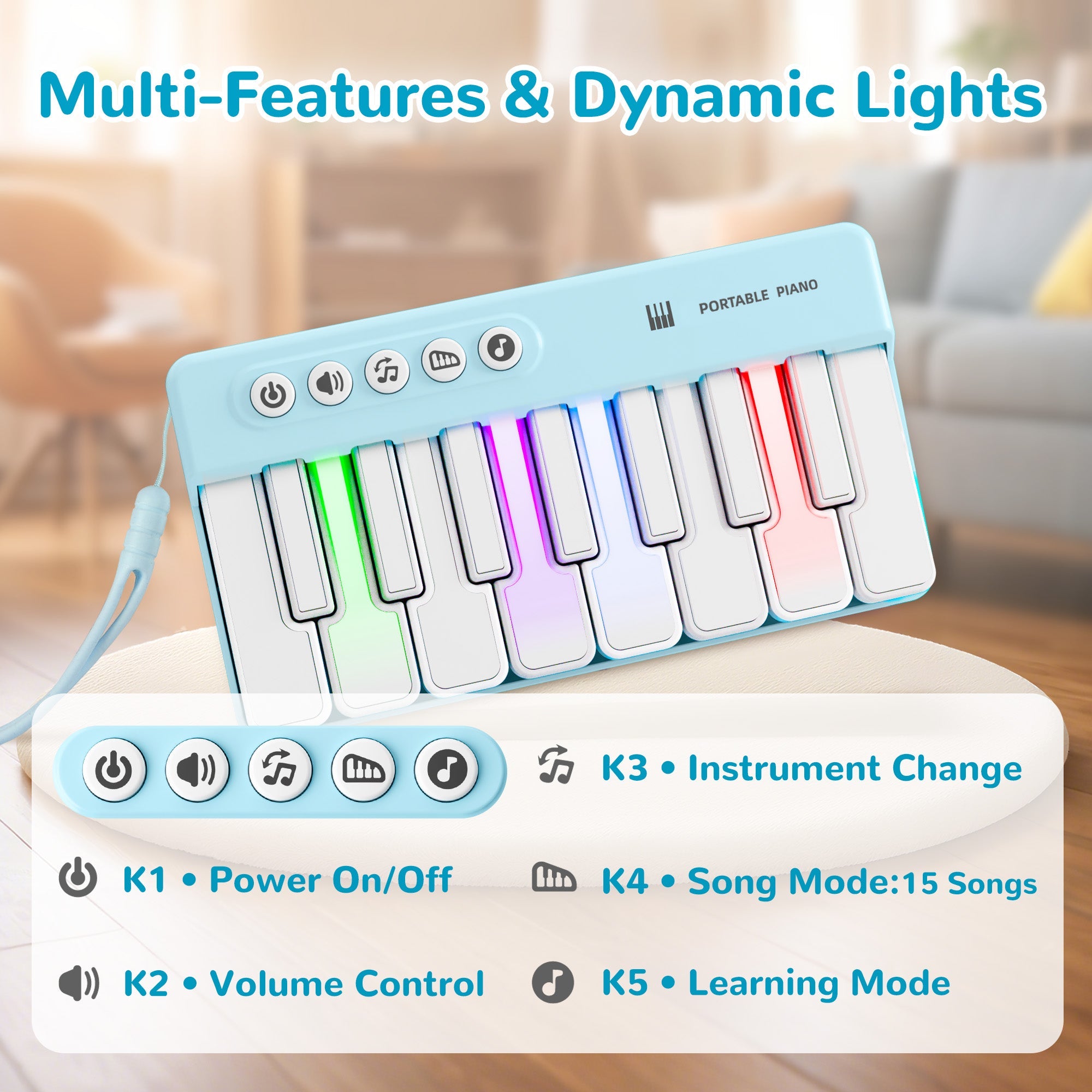 Mini piano Fidtoy avec lumières arc-en-ciel pour tout-petits