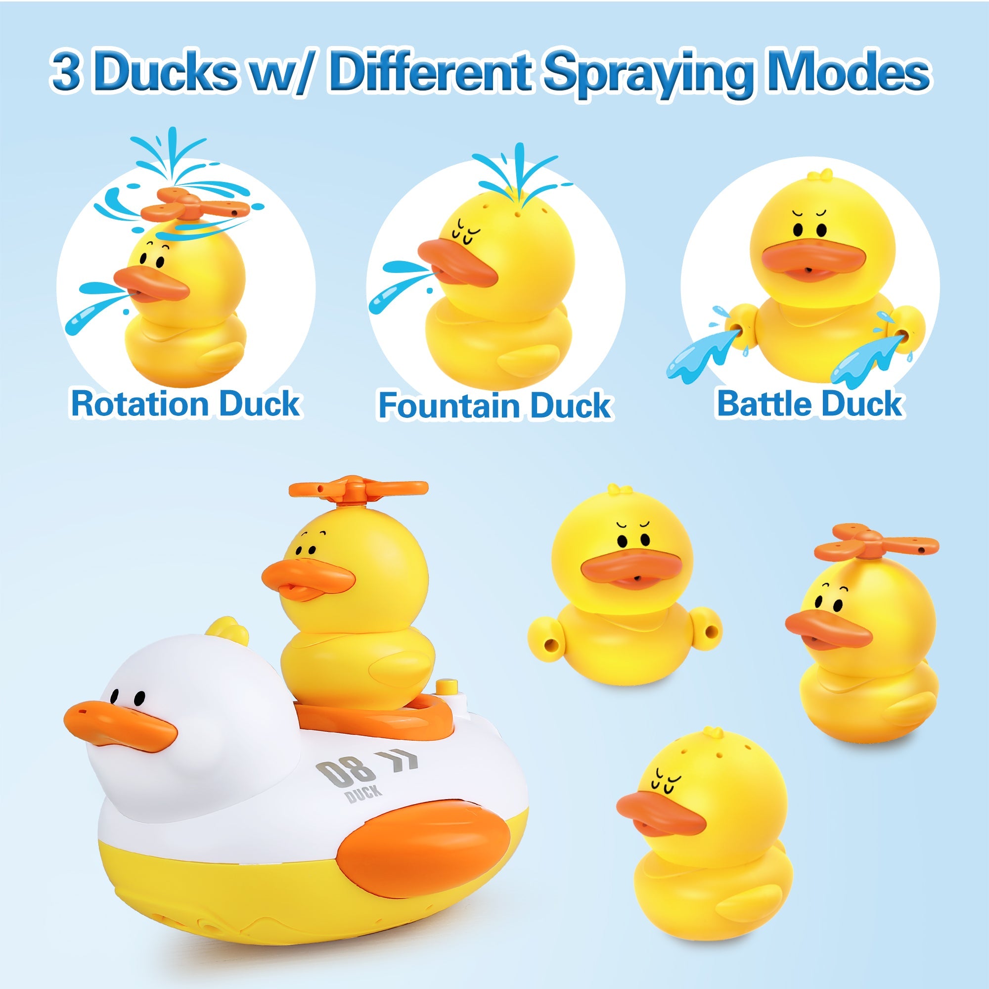 Juego de juguetes de baño Fidtoy Duck con patos rociadores y cabezales de ducha