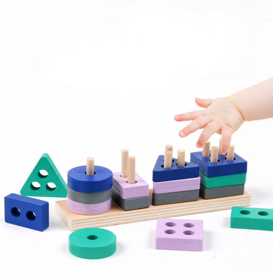 Tablero Montessori para apilar y clasificar - Juguete de madera ecológico