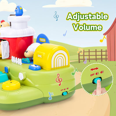 Jouet d'activité interactif pour animaux de la ferme avec musique et sons – Jeu d'éveil sensoriel pour bébés et tout-petards – Boutons à pousser, presser, tourner et retourner – Cadeau éducatif pour les 12 mois et plus