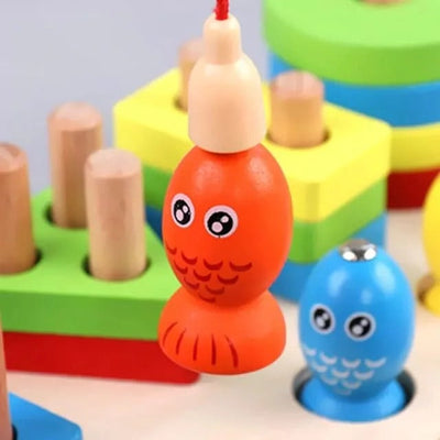 Fidtoy 3 en 1 Kit d'Activités Abeilles et Pêche Magnétique Formes à Colonnes, Jouet en Bois de Tri des Formes et de Développement de la Motricité Fine pour les Enfants de 2 à 6 Ans