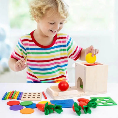 Fidtoy 6-in-1 Montessori Early Education Intelligence Multi-functional Box for Toddlers, Object Permanence Learning Box with Coin Matching, Carrot Pulling, Bug Catching and Clock Learning