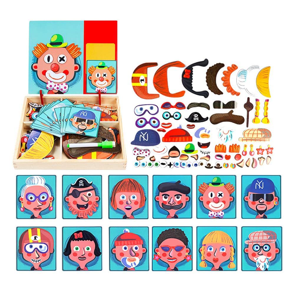 Fidtoy Livre de Puzzles Magnétiques pour Enfants avec 67 Aimants et 12 Cartes Modèles – Jouet de Voyage Assorti de Visages Amusants pour les Enfants de 3 Ans et Plus