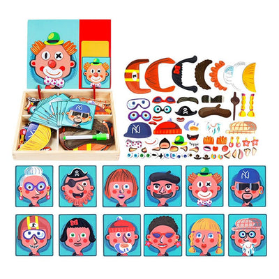 Fidtoy Livre de Puzzles Magnétiques pour Enfants avec 67 Aimants et 12 Cartes Modèles – Jouet de Voyage Assorti de Visages Amusants pour les Enfants de 3 Ans et Plus