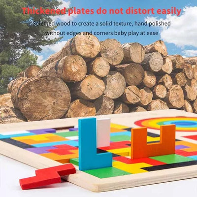 Fidtoy Jeu de puzzle en bois Tangram casse-tête, puzzle en bois 3 en 1 Tangram, Tetris et Pont Arc-en-ciel, jouet de tri des formes pour le développement de la conscience spatiale, à partir de 3 ans