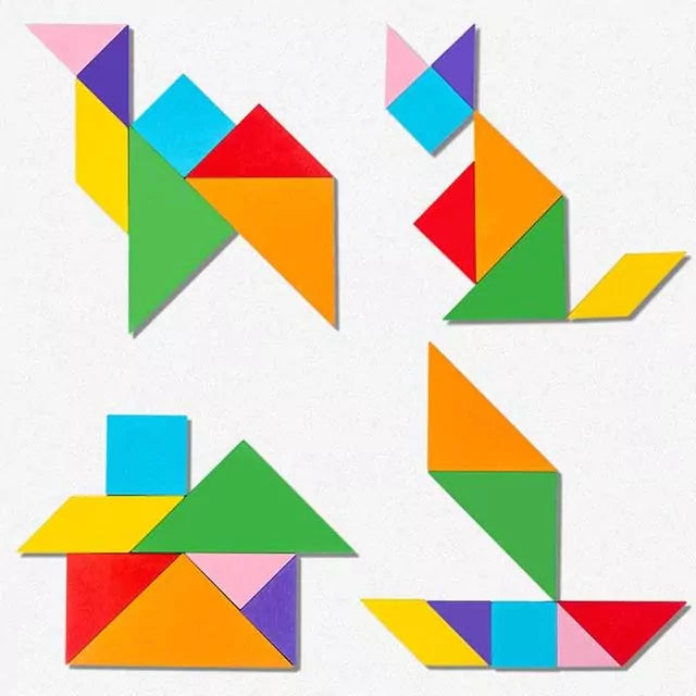 Fidtoy Jeu de puzzle en bois Tangram casse-tête, puzzle en bois 3 en 1 Tangram, Tetris et Pont Arc-en-ciel, jouet de tri des formes pour le développement de la conscience spatiale, à partir de 3 ans