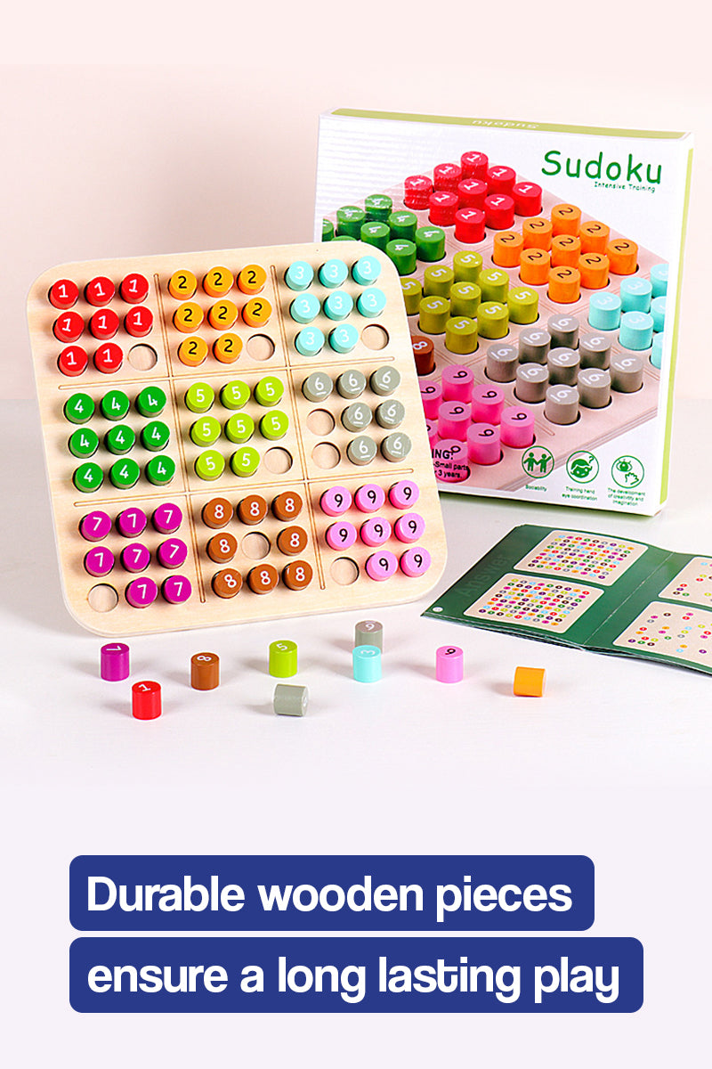 Tablero de memoria de números y colores Sudoku de madera