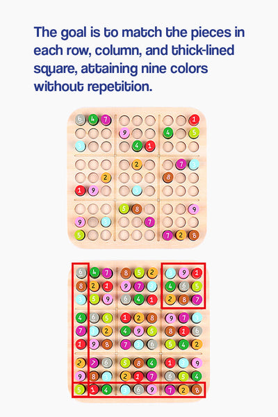 Tablero de memoria de números y colores Sudoku de madera