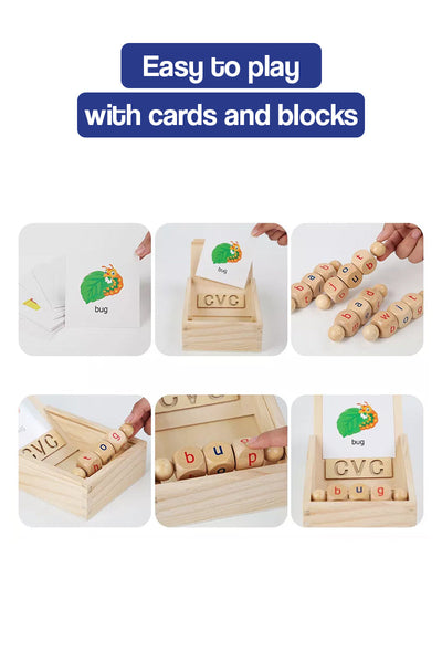 Jouet pédagogique en bois pour apprendre les blocs de lettres CVC par rotation