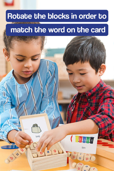 Jouet pédagogique en bois pour apprendre les blocs de lettres CVC par rotation