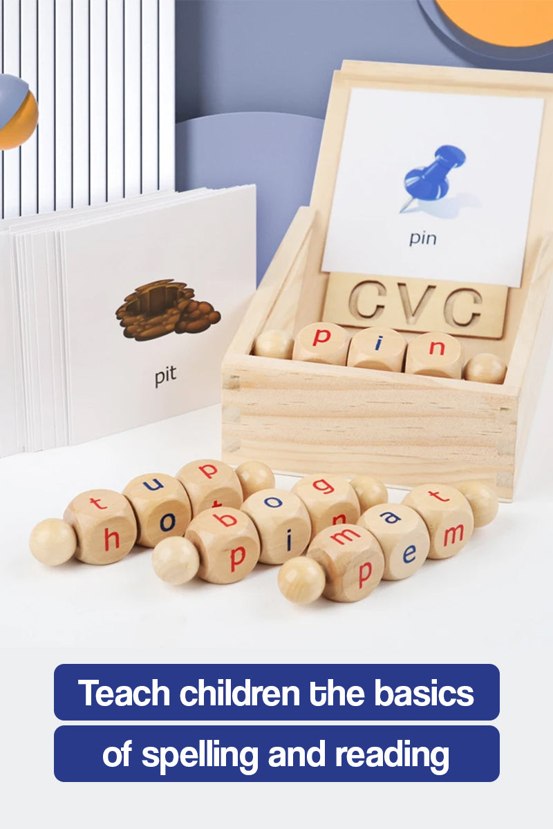 Jouet pédagogique en bois pour apprendre les blocs de lettres CVC par rotation