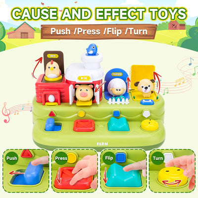 Jouet d'activité interactif pour animaux de la ferme avec musique et sons – Jeu d'éveil sensoriel pour bébés et tout-petards – Boutons à pousser, presser, tourner et retourner – Cadeau éducatif pour les 12 mois et plus