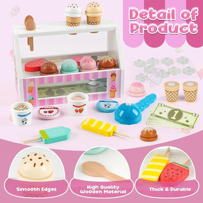 Set de helados de madera de 38 piezas para niños pequeños