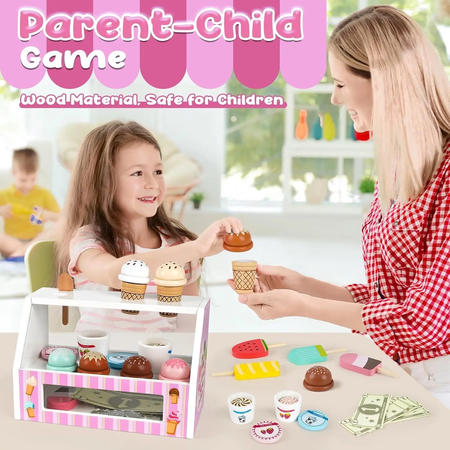 Set de helados de madera de 38 piezas para niños pequeños