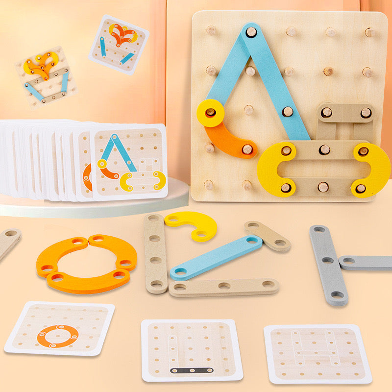 Montessori Tablero de Geometría de Madera con Clavos de Patrones de Formas de Juguete
